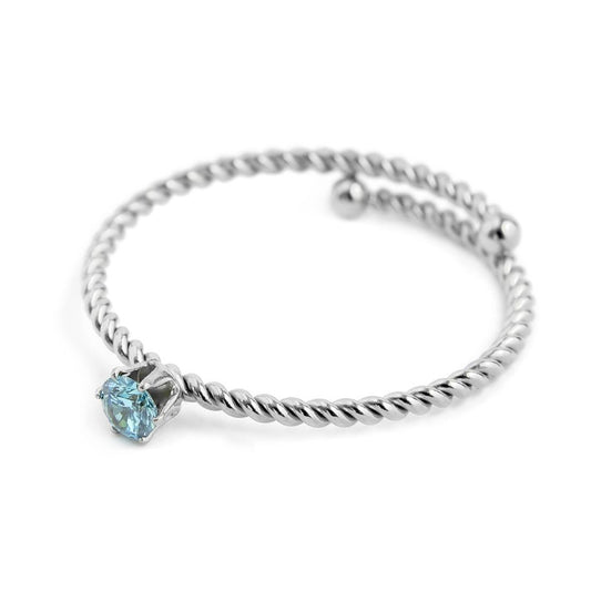 Anello con zircone celeste 3mm ( BASE BIANCA)