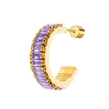 Orecchino a cerchio tennis zirconi baguette BASE GIALLA COLORE VIOLA
