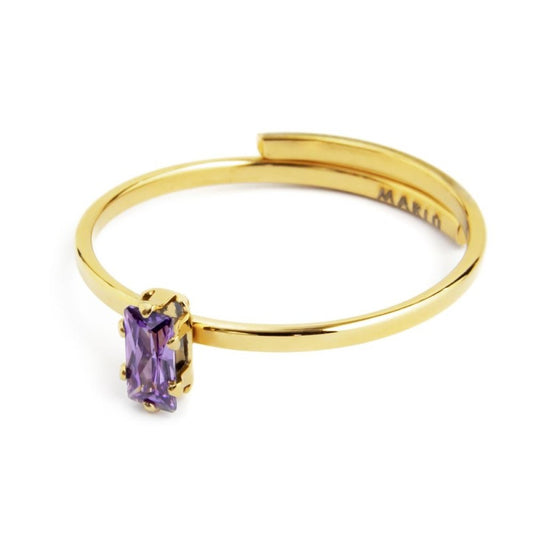 Anello con zircone baguette VIOLA (BASE GIALLA)