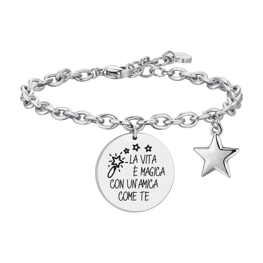 BRACCIALE DONNA IN ACCIAIO LA VITA E' MAGICA
