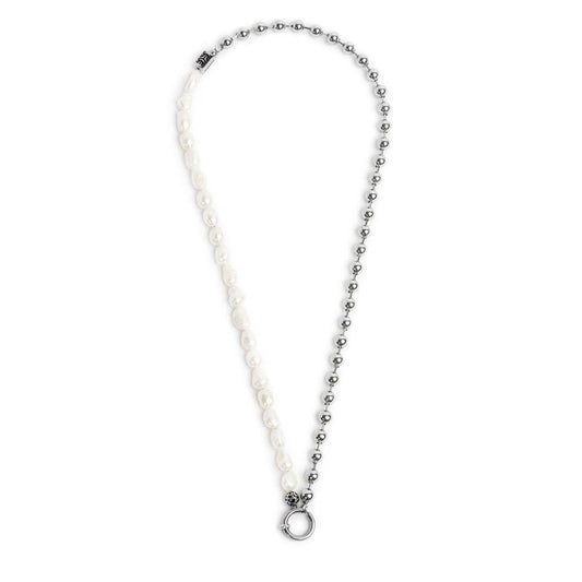 Collana perle fiume masticate con catena a sfere