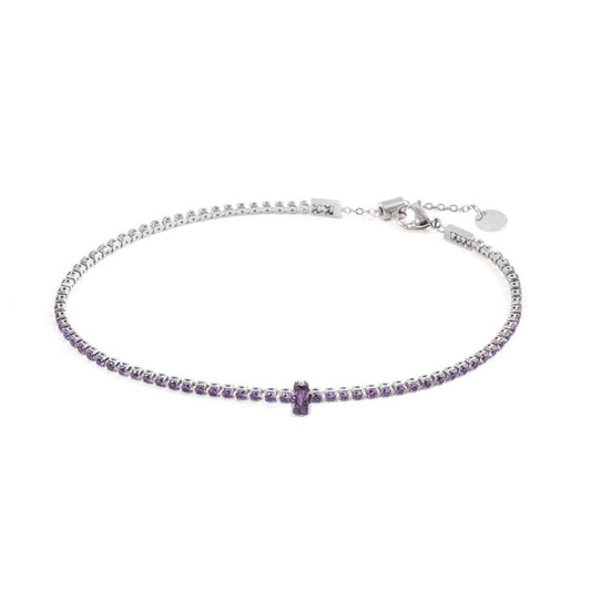Cavigliera tennis zircone centrale viola ( base bianca  )