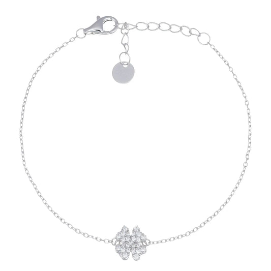 Bracciale a Catena con Charm Quadrifoglio e Zirconi Bianchi