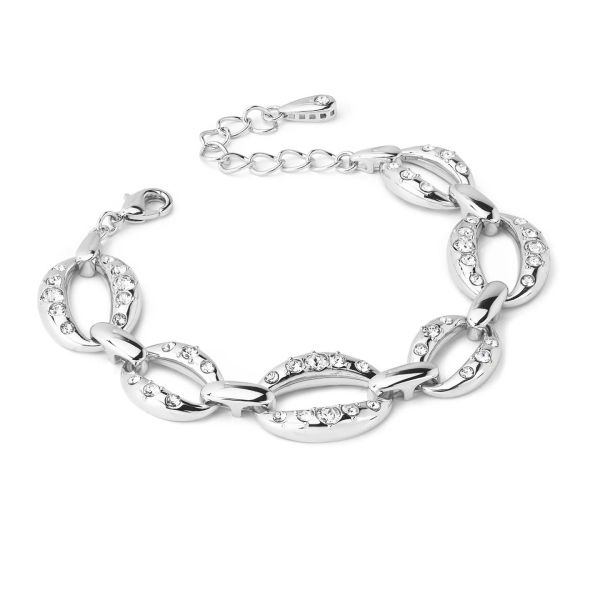 Bracciale rodiato a maglie ovali impreziosite da cristalli crystal