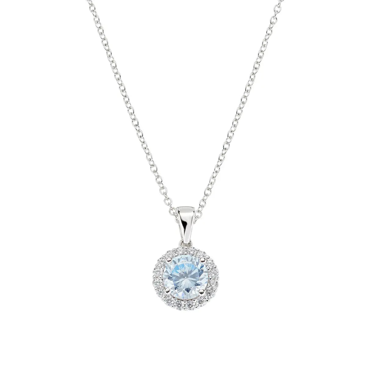 Collana Diamond con Zircone tondo Acquamarina