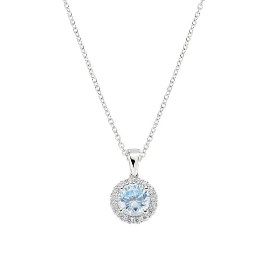 Collana Diamond con Zircone tondo Acquamarina