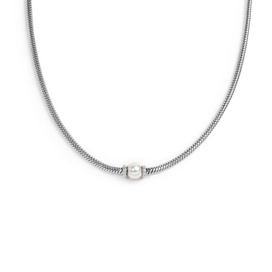 Collana catena snake con sfera centrale BIANCO