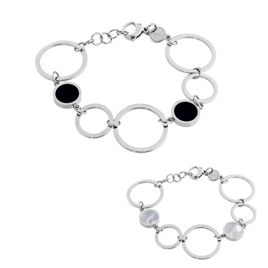 Bracciale a cerchi con acrilico e madreperla ( BASE BIANCA )