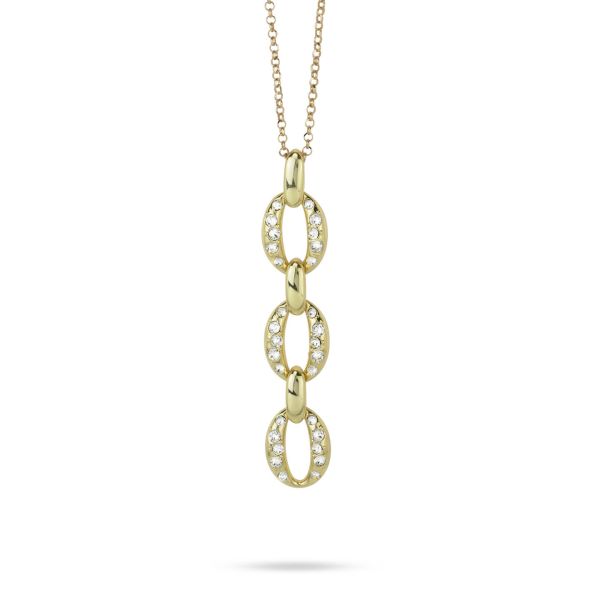 Collana girocollo placcata oro con pendente a maglie ovali e cristalli crystal