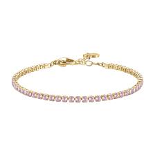 BRACCIALE TENNIS DONNA IN ACCIAIO COLORE ORO CON ZIRCONI ROSA