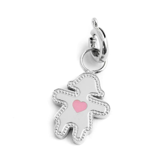 Charm bimba cuore smalto ROSA (BASE BIANCA )