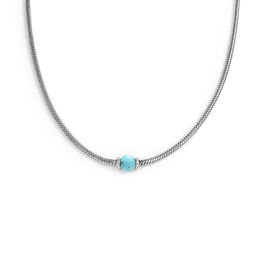 Collana catena snake con sfera centrale CELESTE