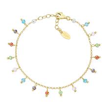 Bracciale Chandelier Rainbow Dorato Cristalli e Perle