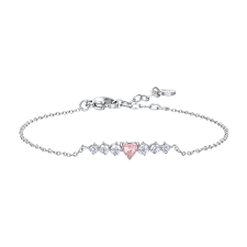 BRACCIALE DONNA IN ACCIAIO CON CUORE ROSA E CRISTALLI BIANCHI