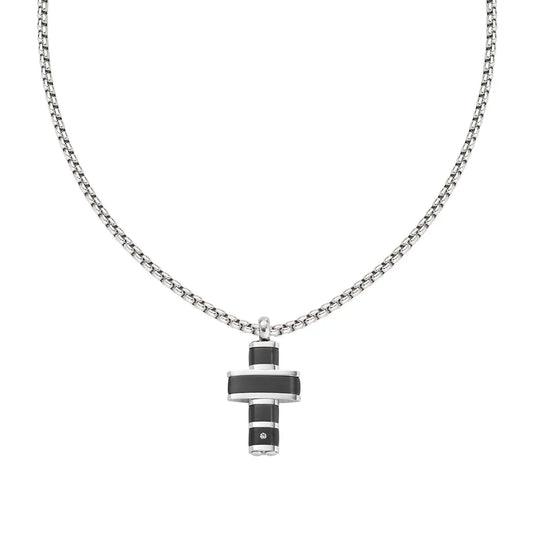 Collana Croce in Acciaio e Zircone