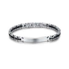 BRACCIALE UOMO IN ACCIAIO CON ELEMENTI IN CERAMICA NERA