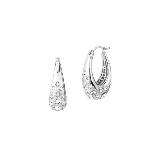 Orecchini ovali rodiati con cristalli crystal e chiusura a monachella
