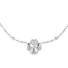 COLLANA DONNA IN ACCIAIO CON QUADRIFOGLIO E PUNTI LUCE IN ZIRCONE BIANCO