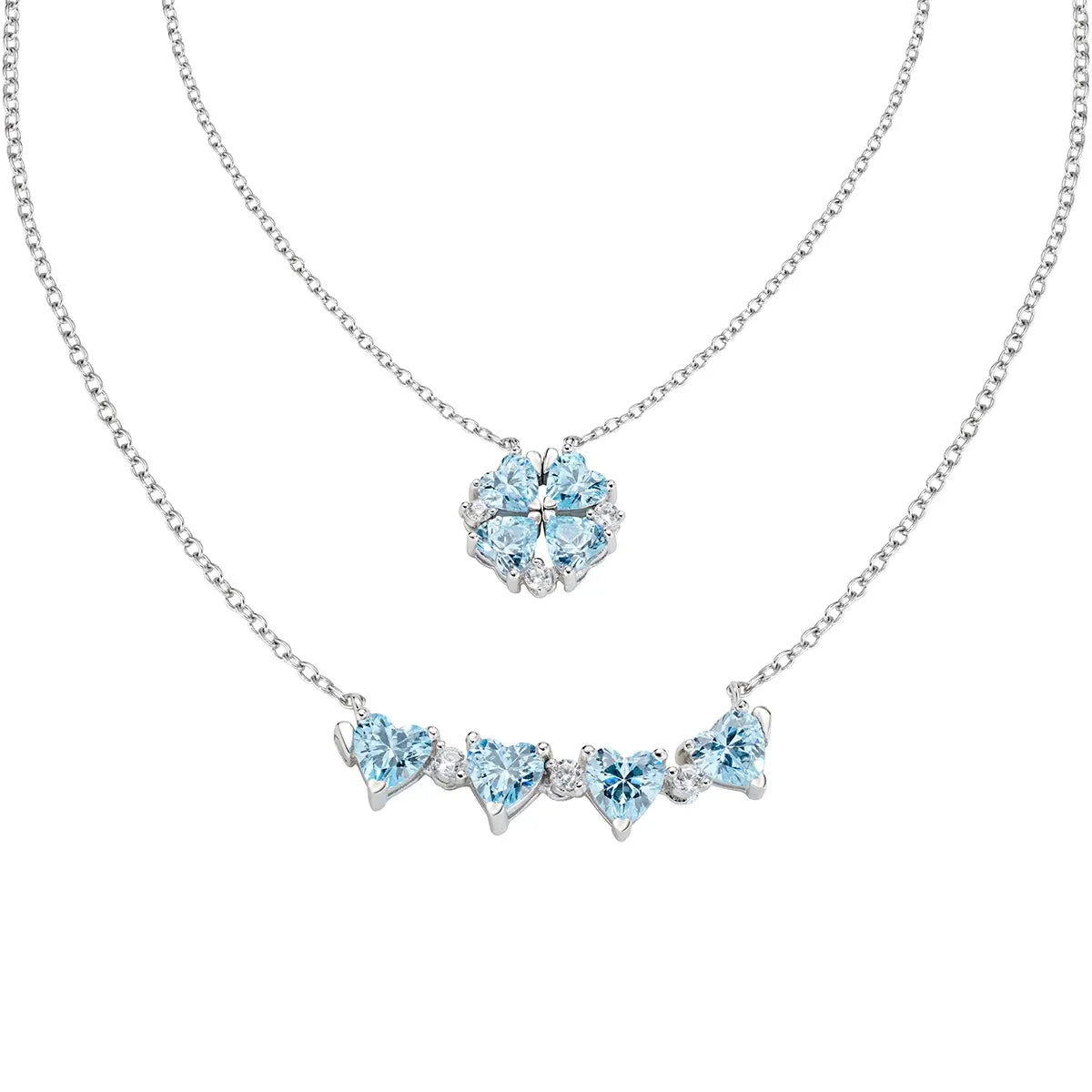 Collana Quadricuore Magnetico Acquamarina