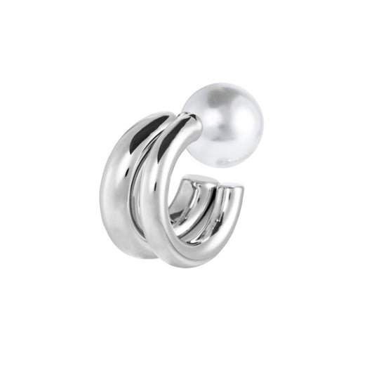 Orecchino a lobo a cerchietto doppio 2,1cm con chiusura perla (BIANCO )