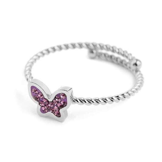 ANELLO FARFALLA CON CRISTALLI VIOLAA ( BASE BIANCA )