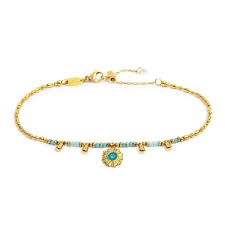 BRACCIALE CATENA CHICCO DI RISO CON SOLE PENDENTE BASE GIALLA