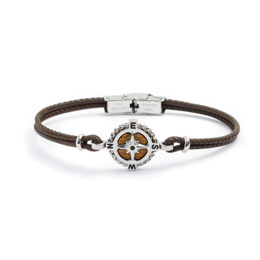 Bracciale in pelle MARRONE con rosa dei venti