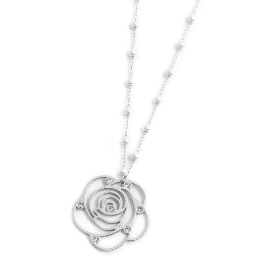 Collana con pendente rosa con cristalli