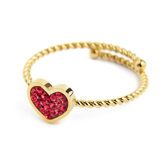 Anello cuore con cristalli rossi (BASE GIALLA)