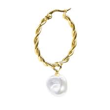 Orecchino a cerchio 2,7cm con perla pendente GIALLA