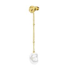 Orecchino pendente con catena e perla irregolare removibile (GIALLO)