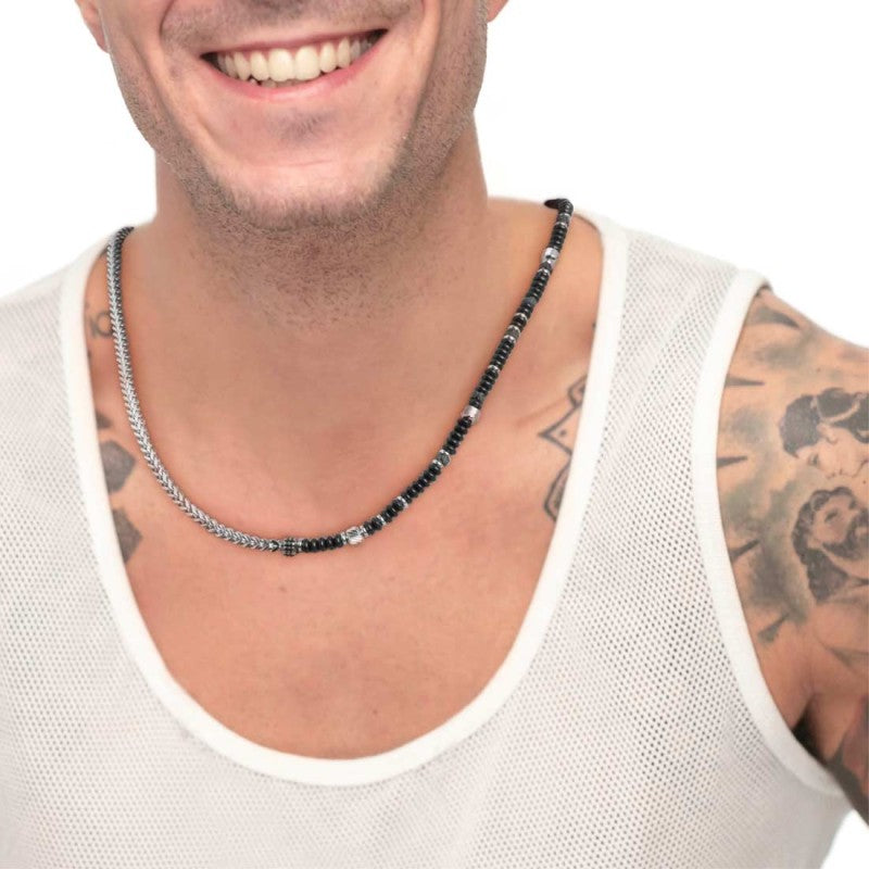 COLLANA ACCIAIO CON ONICE NERA E PIETRA LAVICA