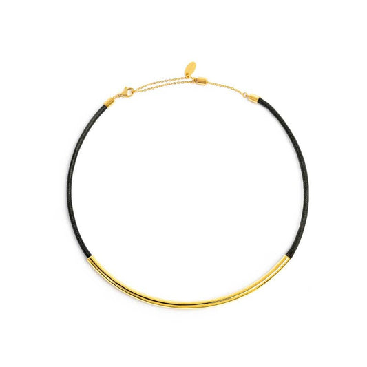 COLLANA CORDINO CERATO NERO CON TUBOLARE GOLD