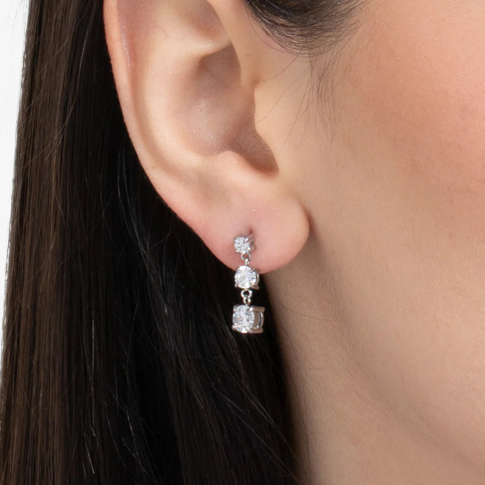 MONO ORECCHINI DONNA IN ACCIAIO CON ZIRCONI BIANCHI