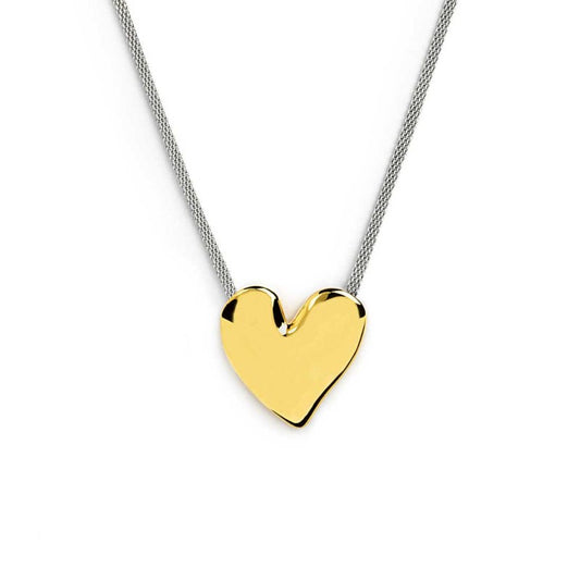 COLLANA CATENA MESH BIANCA CON CUORE IRREGOLARE GOLD