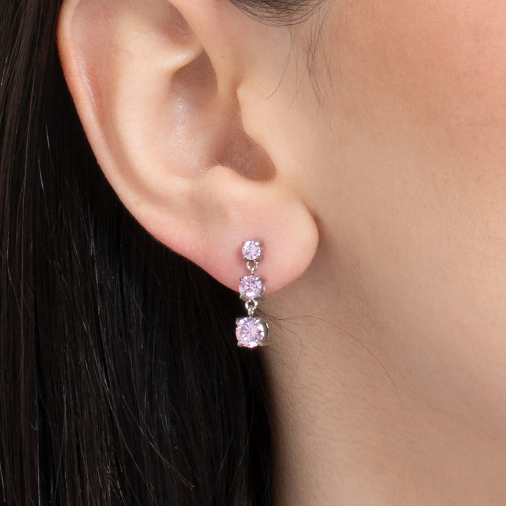 MONO ORECCHINI DONNA IN ACCIAIO CON ZIRCONI ROSA