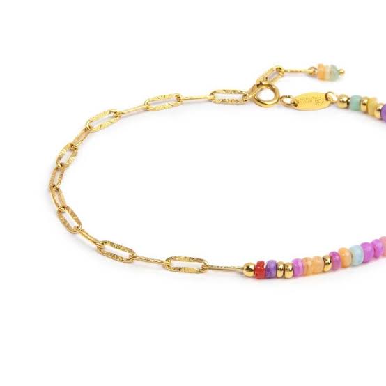 BRACCIALE CON PERLINE COLORATE E CATENA BASE GIALLA