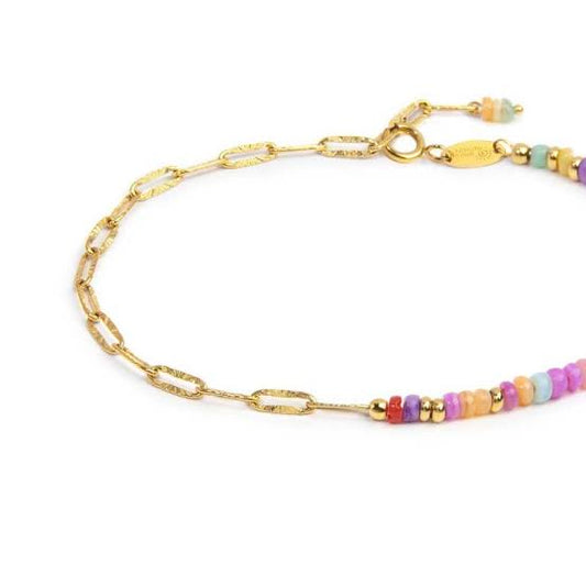 BRACCIALE CON PERLINE COLORATE E CATENA BASE GIALLA