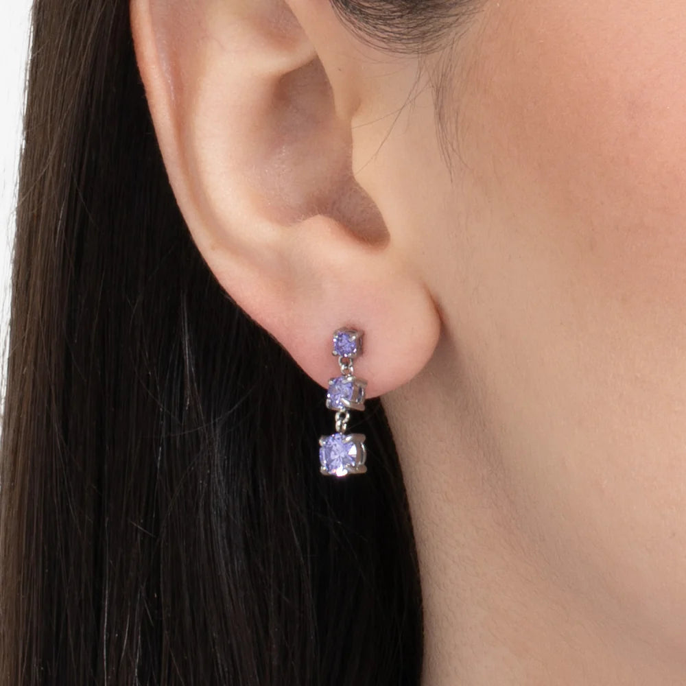MONO ORECCHINI DONNA IN ACCIAIO CON ZIRCONI VIOLA