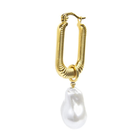 Orecchino a cerchio ovale con perla pendente GOLD