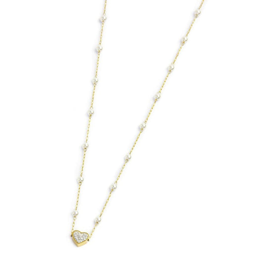 Collana cuore con cristalli e perle (BASE GIALLA)
