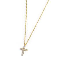 Collana croce pendente 1,4cm con zirconi (BASE GIALLA )