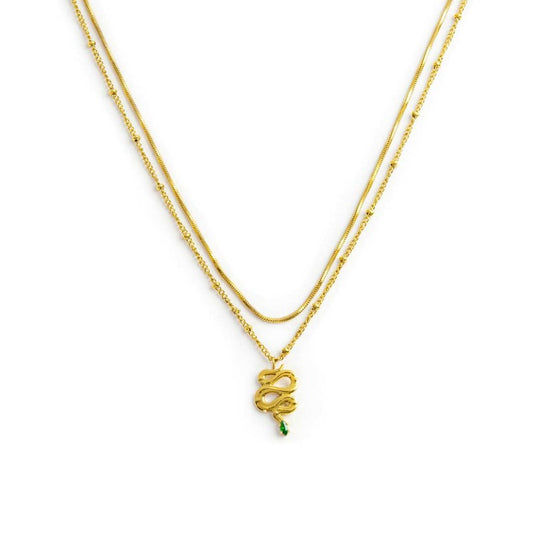 Collana doppia catena snake quadrata con serpente pendente (BASE GIALLA )