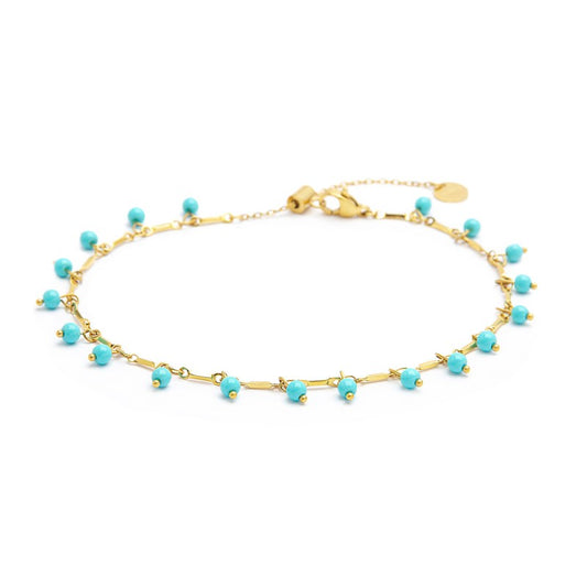 Cavigliera catena con pietre turchesi pendenti (BASE GIALLA )