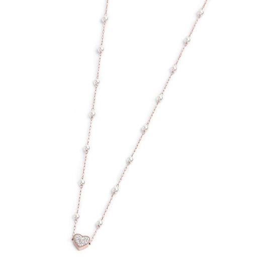 Collana cuore con cristalli e perle (BASE ROSA )