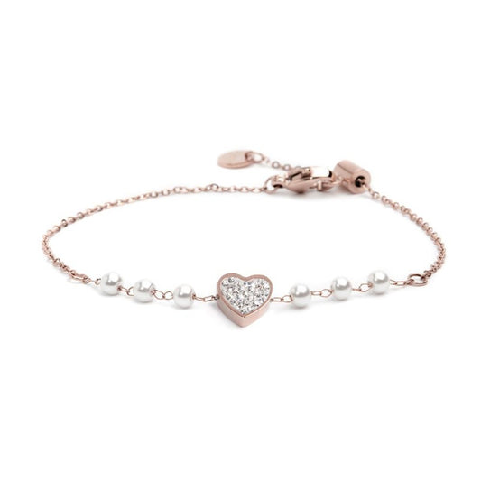 Bracciale cuore cristalli con perle (BASE ROSA)