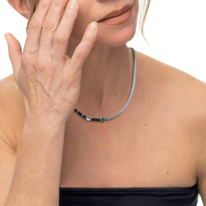 COLLANA ACCIAIO CON ONICE NERA E PIETRA LAVICA