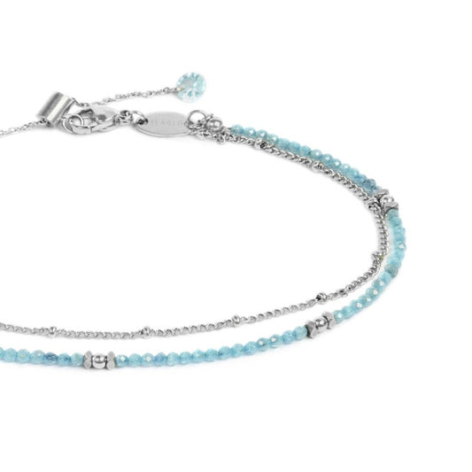 Cavigliera doppia catena con zirconi COLORE CELESTE