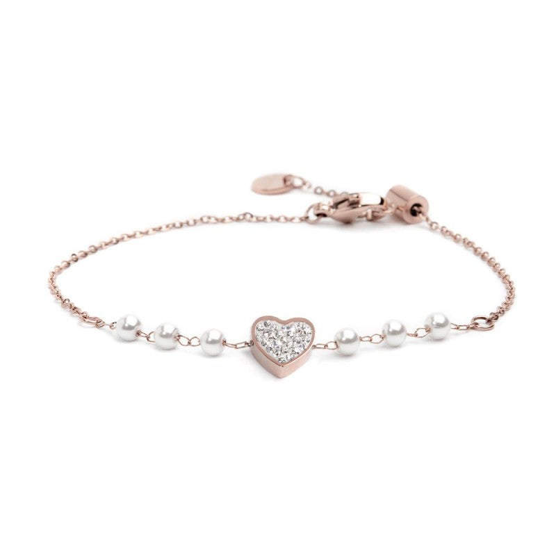 Bracciale cuore cristalli con perle ( BASE ROSA)