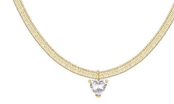 COLLANA GOLD CUORE BIANCO CON MAGLIA PIATTA